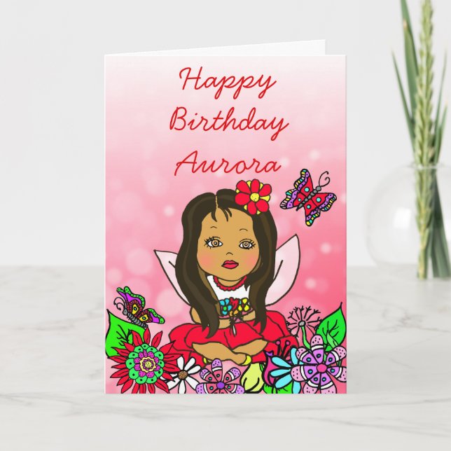 Carte Joyeux anniversaire de fille féerique lunatique (Devant)