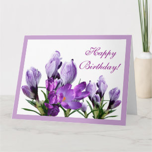 Carte Joyeux Anniversaire de fleurs de crocus pourpre bo