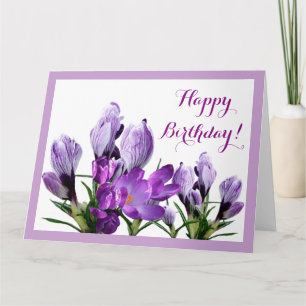 Carte Joyeux Anniversaire de fleurs de crocus pourpre bo