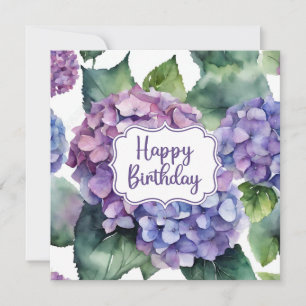 Carte Joyeux Anniversaire de fleurs d'hydrangée violette