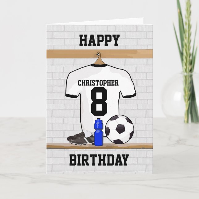 Carte Joyeux anniversaire de football noir blanc Jersey (Devant)