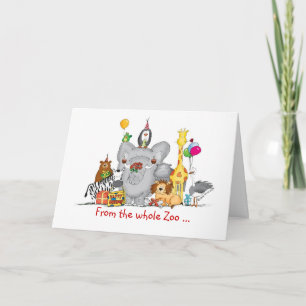 Carte Joyeux anniversaire de groupe - Cute Zoo Animaux