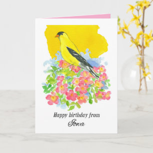 Carte Joyeux anniversaire de Iowa Chardonneret sauvage R