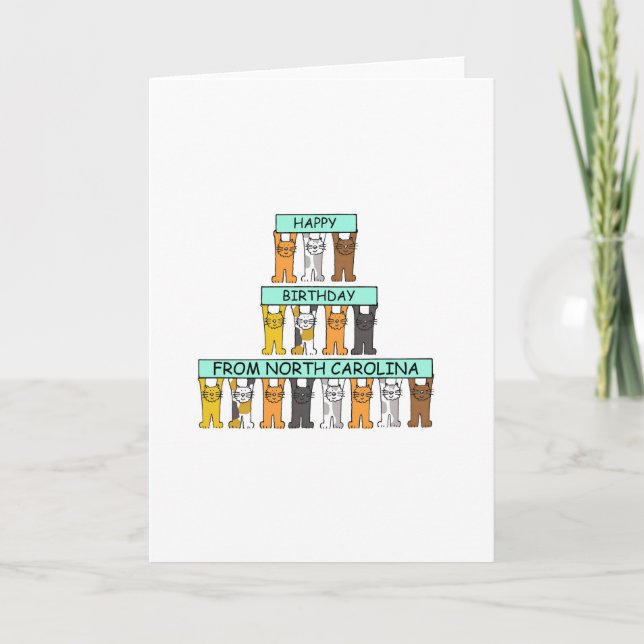 Carte Joyeux anniversaire de la Caroline du Nord, chats (Devant)