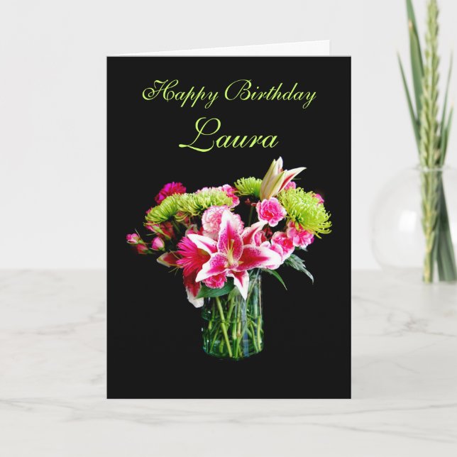 Carte Joyeux anniversaire de Laura, bouquet de lis (Devant)