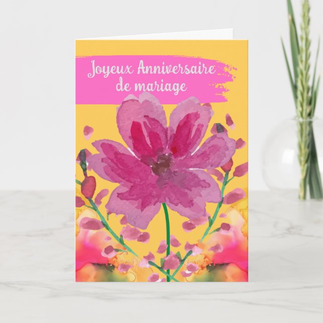 Carte Joyeux anniversaire de Mariage en français avec fl (Devant)