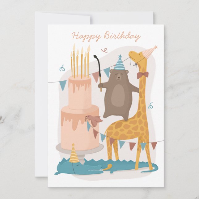 Carte Joyeux anniversaire. De mignons animaux. Funny our (Devant)