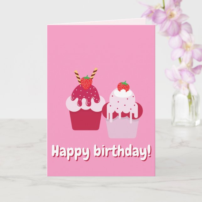 Carte Joyeux Anniversaire - De mignons gâteaux aux frais (Orchidée)