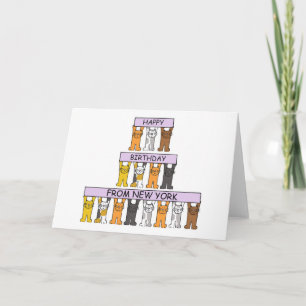 Carte Joyeux anniversaire de New York, Cartoon Cats.
