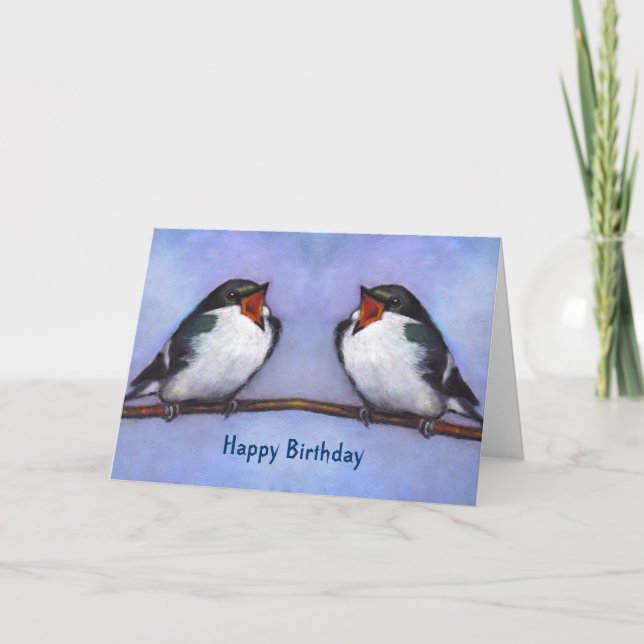 Carte Joyeux Anniversaire De Nous Deux : Deux Hirondelle (Devant)