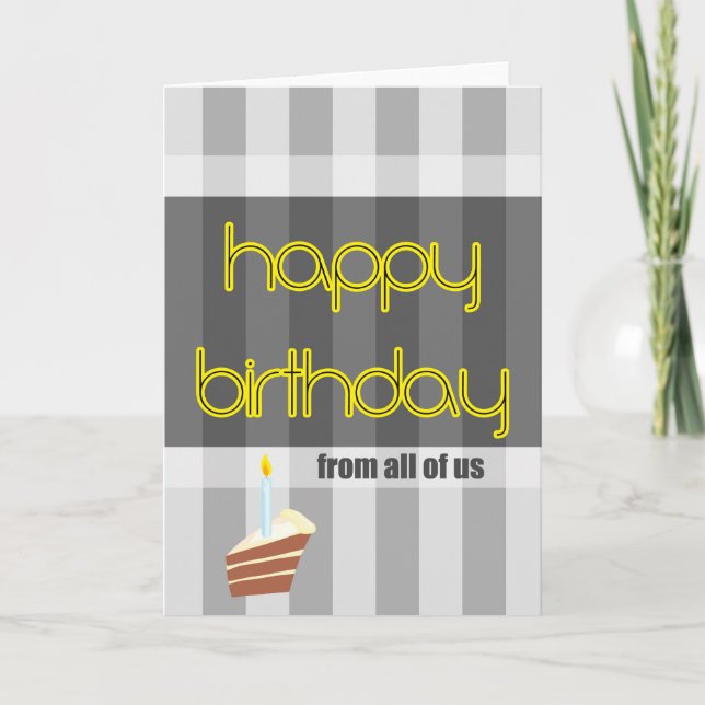 Carte joyeux anniversaire de nous tous gris jaune (Devant)