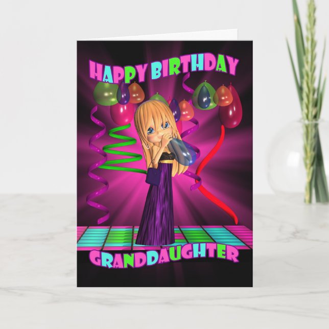 Carte Joyeux anniversaire de petite-fille avec petit (Devant)