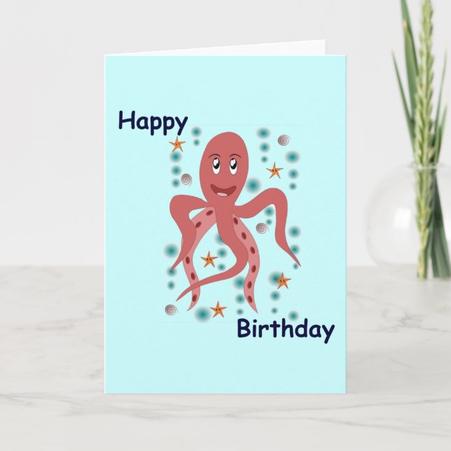 Carte Joyeux anniversaire de poulpe heureux (Devant)
