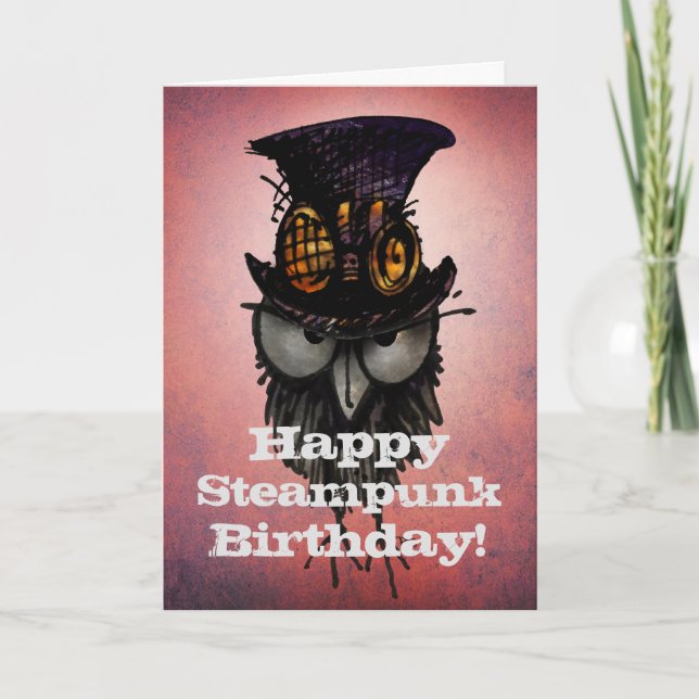 Carte Joyeux anniversaire de Steampunk ! - Hibou (Devant)