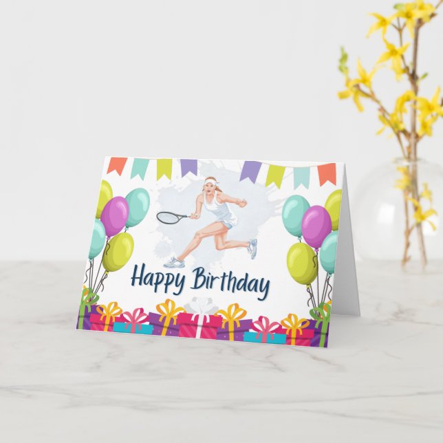 Carte Joyeux anniversaire de Tennis au joueur de tennis (Fleur jaune)