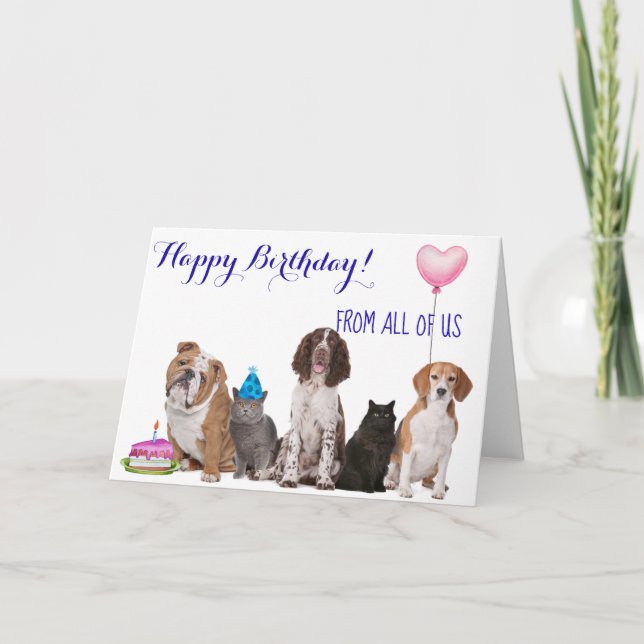 Carte Joyeux anniversaire de tous nous Chien Chat (Devant)