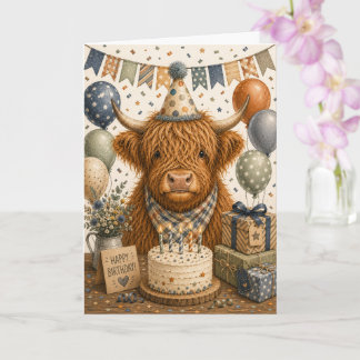 Carte Joyeux Anniversaire de Vache Highland Mignonne