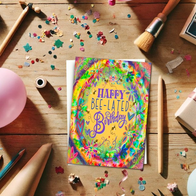 Carte Joyeux Anniversaire des abeilles défunt Floral Plu (Créateur téléchargé)