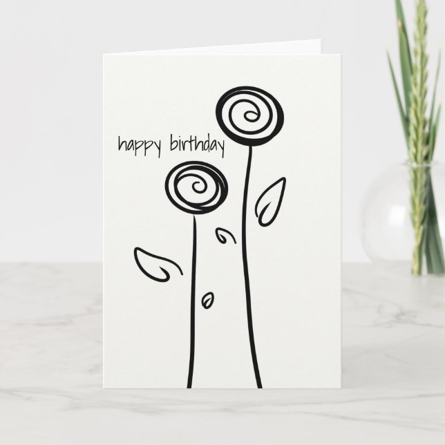 Carte Joyeux anniversaire Deux Fleurs Dessin simple lign (Devant)