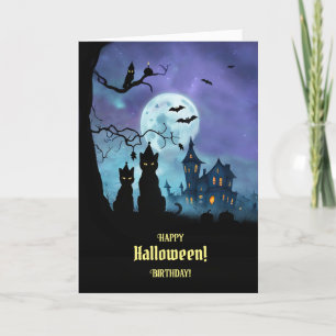 Carte Joyeux anniversaire d'Halloween avec de mignons Ca