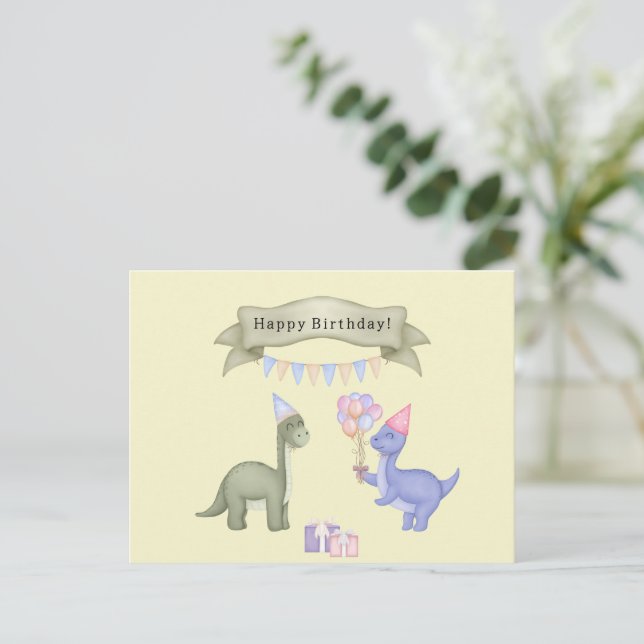 Carte Joyeux Anniversaire Dinosaures avec Ballons (Debout devant)