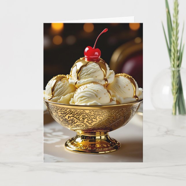 Carte Joyeux anniversaire d'or | Crème glacée Sundae (Devant)