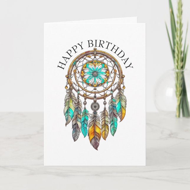 Carte Joyeux anniversaire Dreamcatchers Turquoises Mysti (Devant)