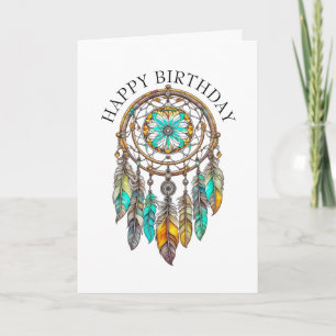 Carte Joyeux anniversaire Dreamcatchers Turquoises Mysti