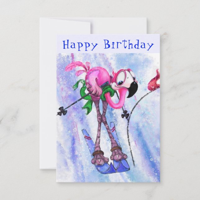 Carte Joyeux anniversaire - Drôle Flamant rose rose - Jo (Devant)