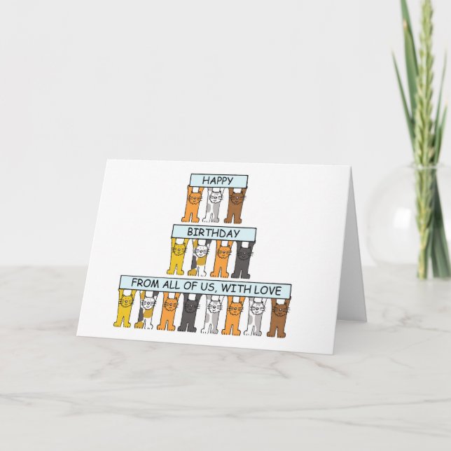 Carte Joyeux anniversaire du groupe Cartoon Cats (Devant)