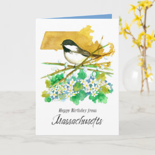Carte Joyeux anniversaire du Massachusetts Chickadee Flo