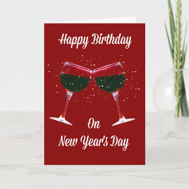 Carte Joyeux Anniversaire du Nouvel An Eve Vins Lunettes (Devant)