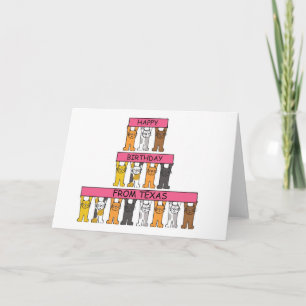 Carte Joyeux anniversaire du Texas Cartoon Cats
