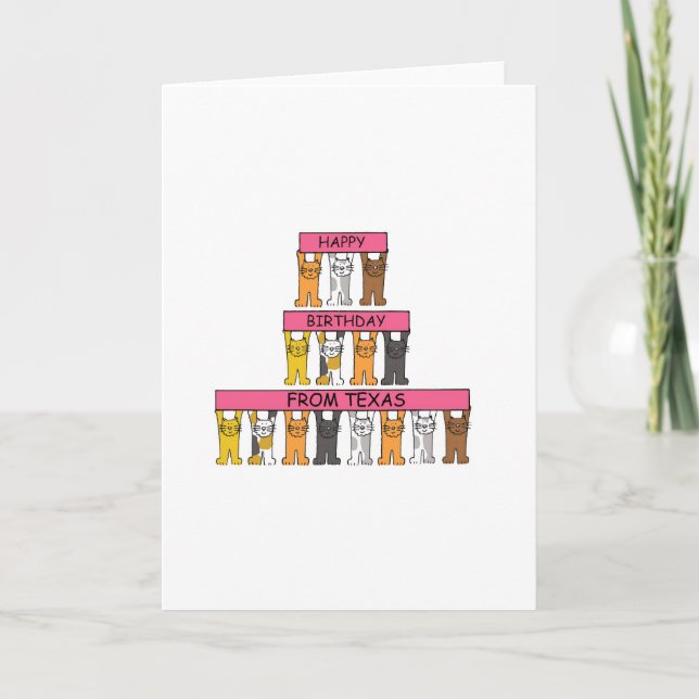 Carte Joyeux anniversaire du Texas Cartoon Cats (Devant)