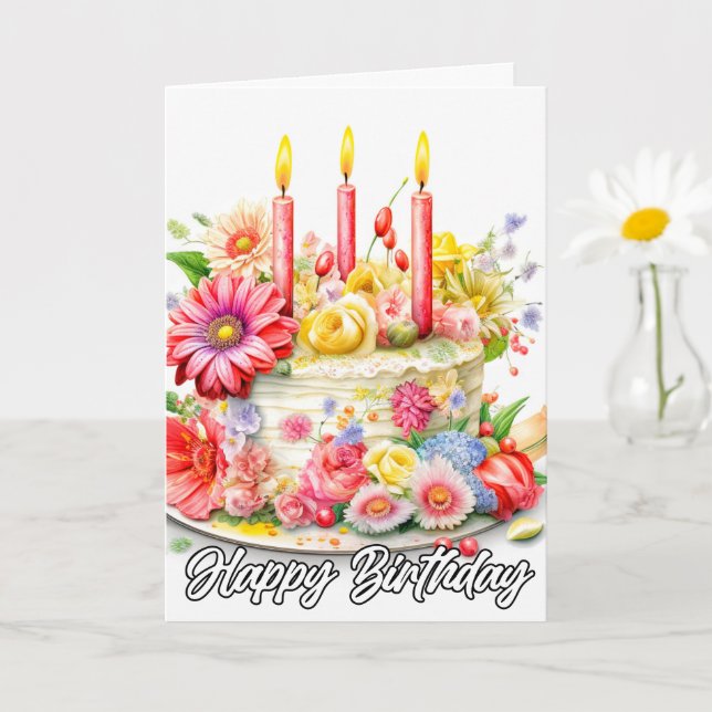 Carte Joyeux anniversaire | Élégant gâteau d'anniversair (Petite plante)