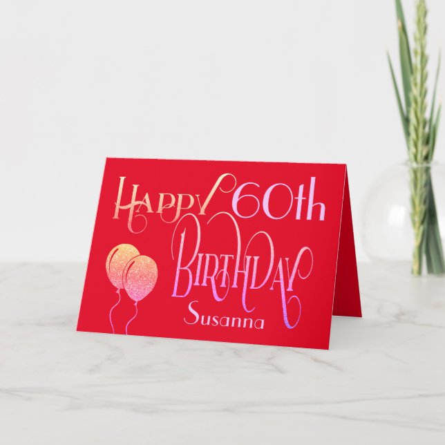 Carte Joyeux anniversaire élégant tout rouge de nom (Devant)
