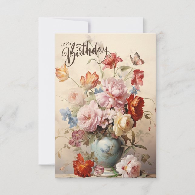 Carte Joyeux anniversaire Elégante Fleurs victoriennes (Devant)