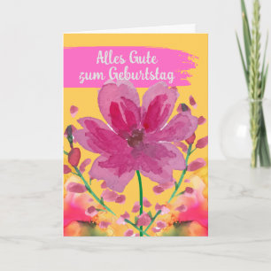 Carte Joyeux anniversaire en allemand aquarelle Flowers