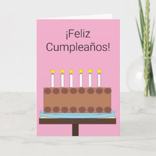 Carte Joyeux anniversaire en espagnol : blanc rose