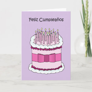 Carte Joyeux anniversaire en espagnol gâteau et bougies