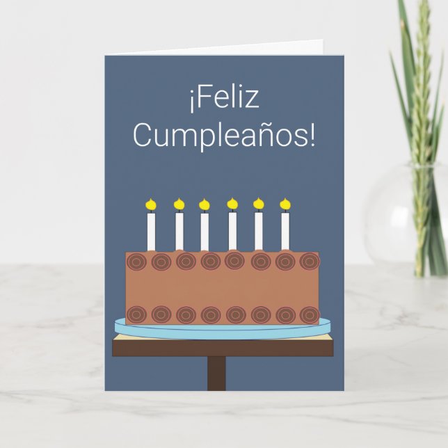 Carte Joyeux anniversaire en espagnol : gris bleu (Devant)