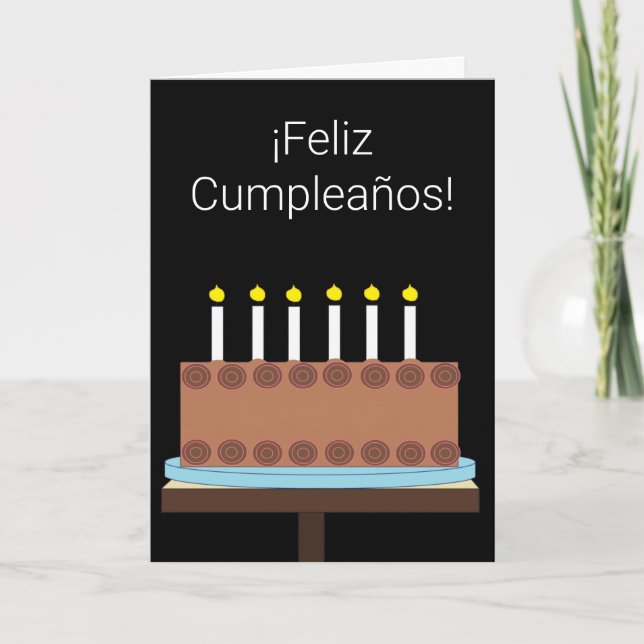 Carte Joyeux anniversaire en espagnol : noir blanc (Devant)