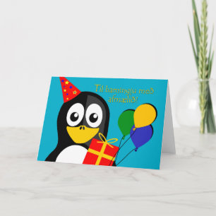 Carte Joyeux anniversaire en islandais, mignon pingouin