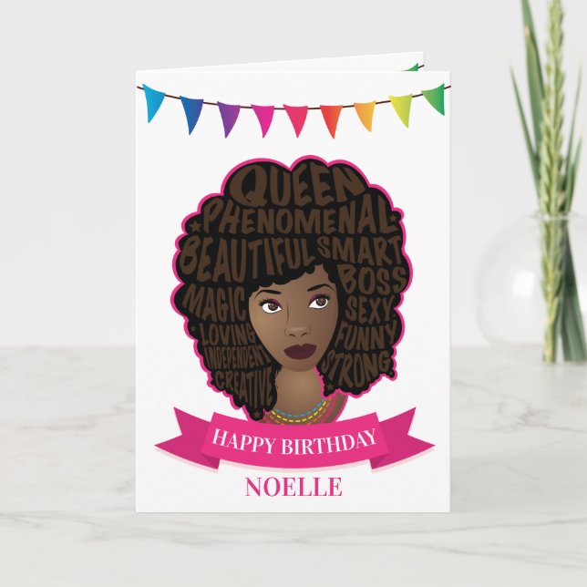Carte Joyeux anniversaire, Encourageant les femmes noire (Devant)