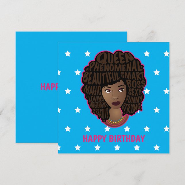 Carte Joyeux anniversaire, encourageant les femmes noire (Devant / Derrière)