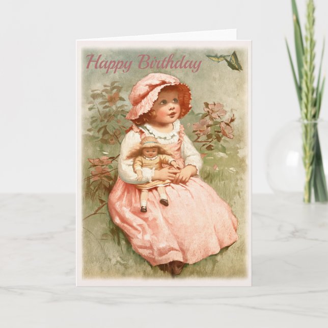 Carte Joyeux anniversaire - Enfant Holding Doll Design V (Devant)