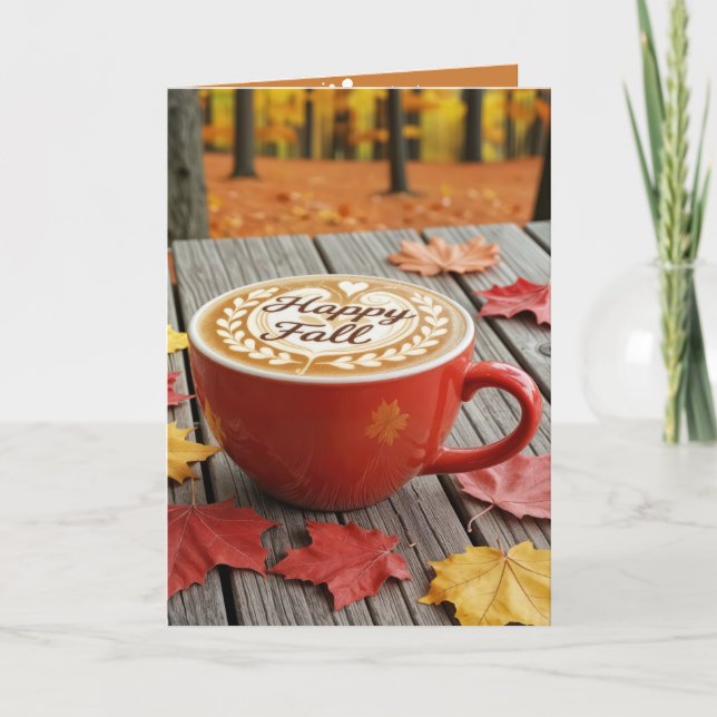 Carte Joyeux anniversaire et automne Coupe de café rouge (Devant)