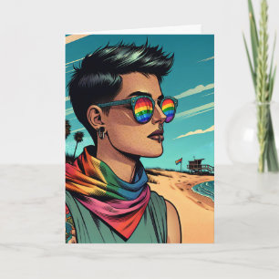 Carte Joyeux anniversaire   Femme avec lunettes de solei