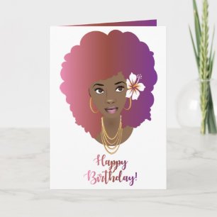 Carte Joyeux anniversaire ! Femme noire, Afro coloré, Fl
