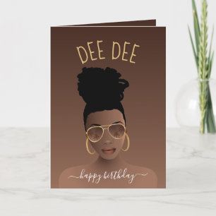 Carte Joyeux Anniversaire, Femme Noire aux tons or, Brow